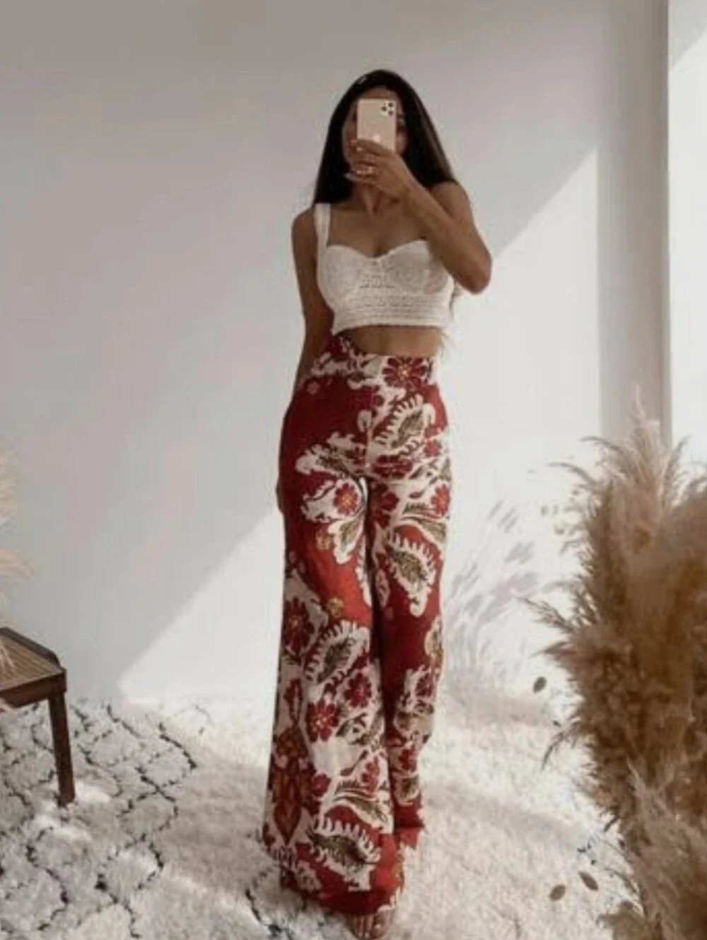 Zara Linen Blend Printed Pants Wide Leg Size S